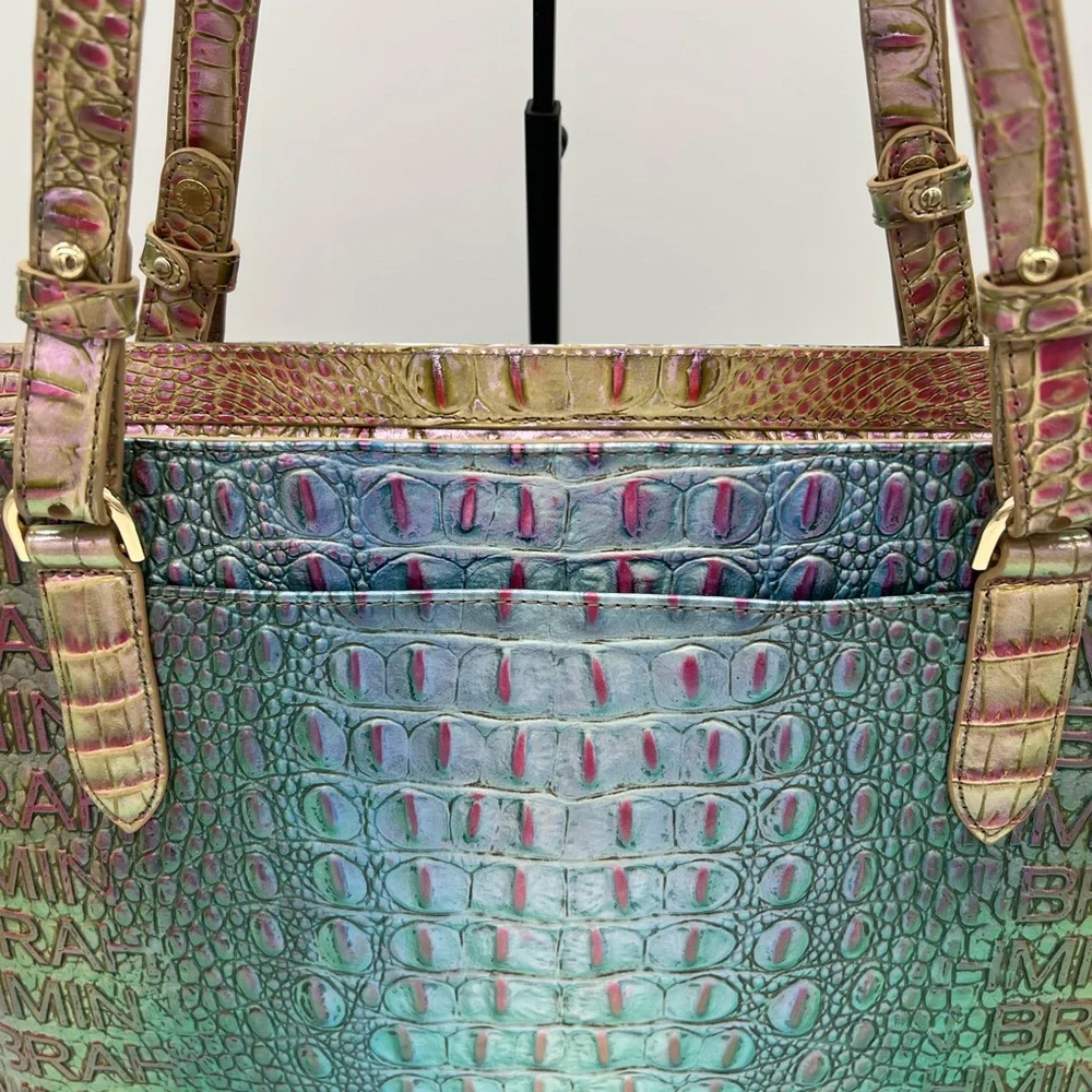 Brahmin Iridescent Multi Croc-Embossed Tote with Gold Hardware - Picture 7 of 12